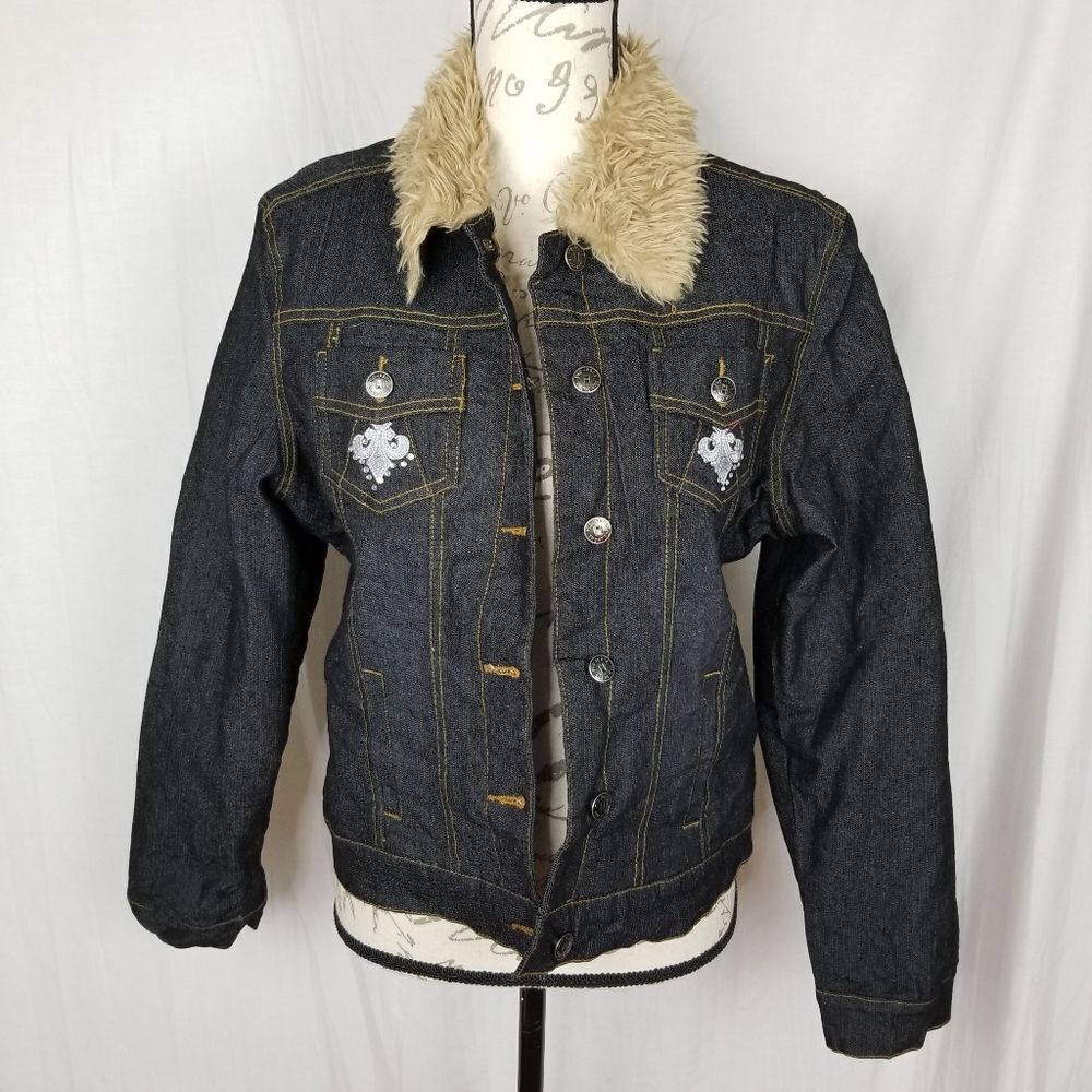 Hip Jeans Faux Fur‎ Lined Denim Jacket Size 5